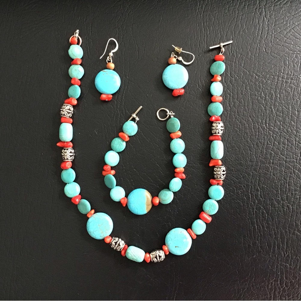 3 piece turquoise jewelry with silver spacers